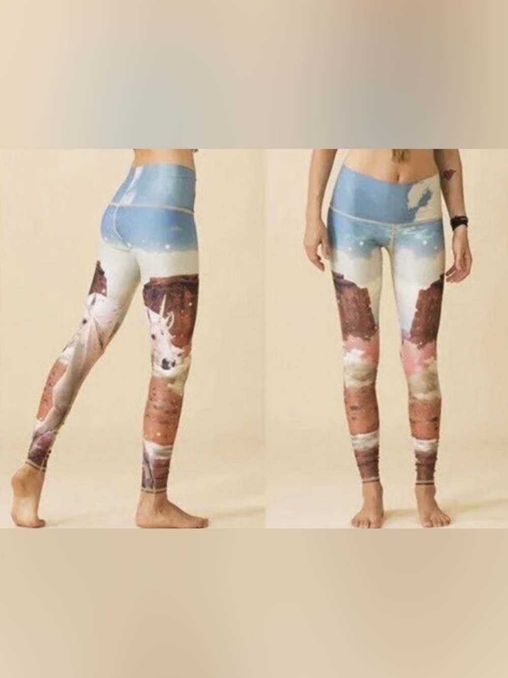 Teeki- Unicorn Print High-Waist Yoga Leggings in Sky Blue & Pastel